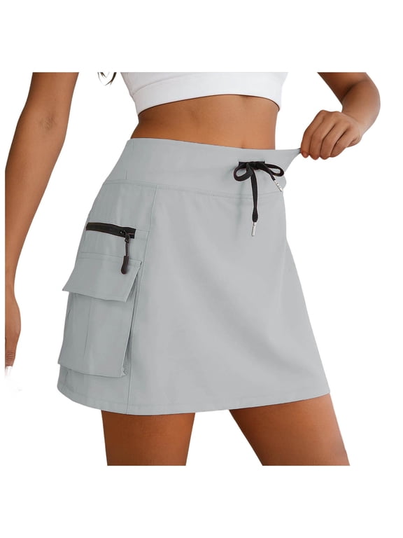 Skorts Woman Hiking Cargo Skorts with Zipper Pockets, High Waisted Quick Dry Golf Workout, Dressy Casual (Light Gray, L)