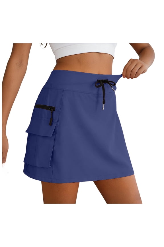 Skorts Woman Hiking Cargo Skorts with Zipper Pockets, High Waisted Quick Dry Golf Workout, Dressy Casual (Navy, S)