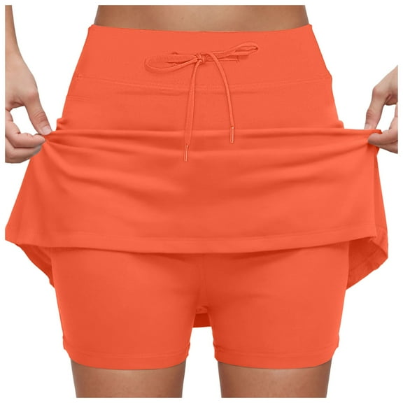 vigerkar Skorts for Women Dressy Casual Plus Size Cross Drawstring Tennis Skirts High Waisted Tummy Control Athletic Skirts Orange, XXL
