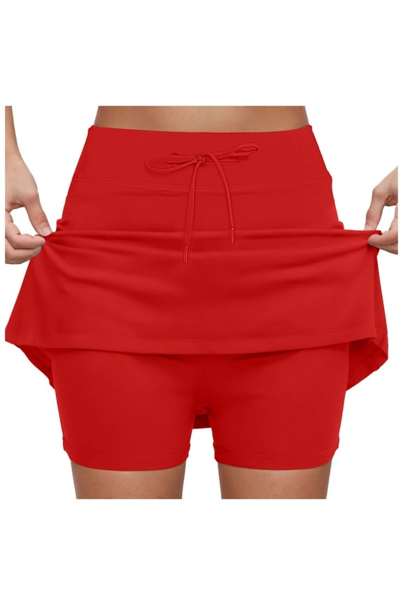 Skorts for Women with Pockets High Waist Tummy Control Women's Yoga Shorts Dressy Casual Athletic Tennis Mini Short Skirts Red, XXXXL