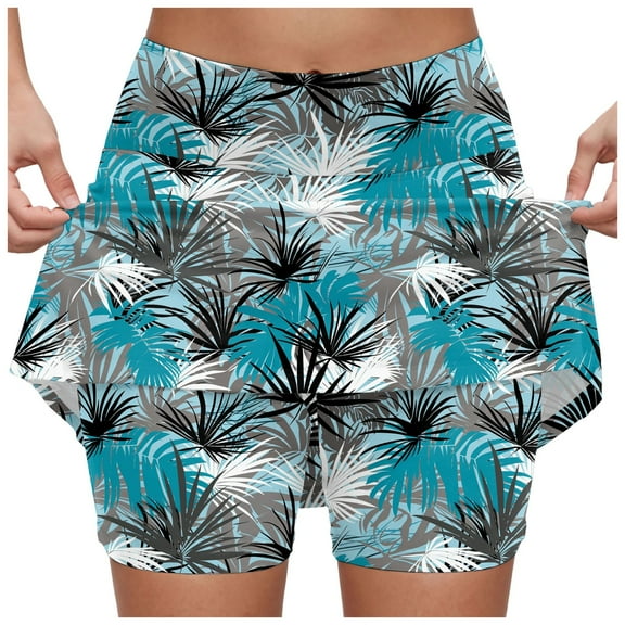 vigerkar Skorts for Women with Pockets Tummy Control Plus Size Skorts High Waist Athletic Sports Pants Skirt Casual Prints Shorts Blue, XXL