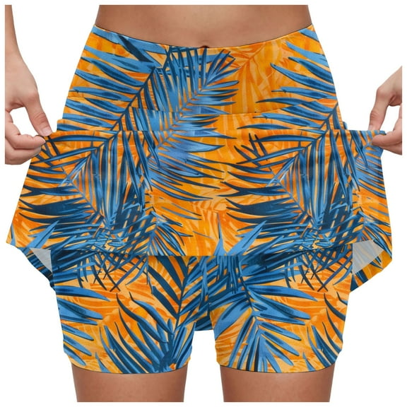 vigerkar Skorts for Women with Pockets Tummy Control Plus Size Skorts High Waist Athletic Sports Pants Skirt Casual Prints Shorts Light Blue, 4XL