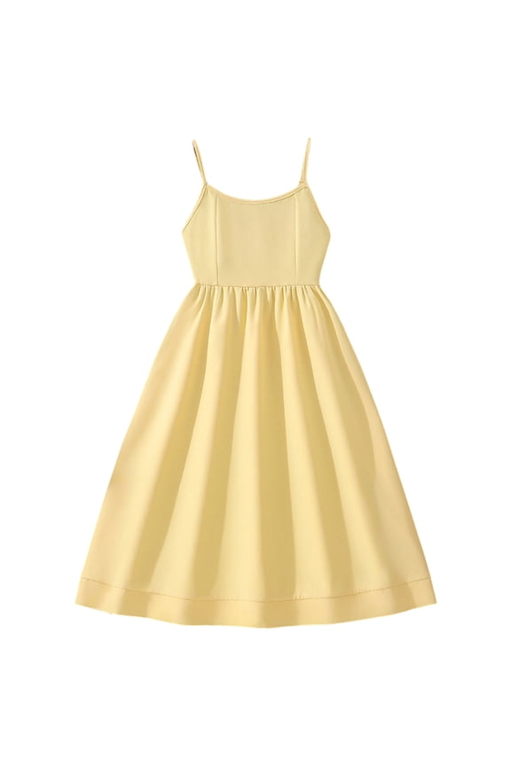 Spaghetti Straps Satin Flower Girl Dresses for Wedding Pageant Party Cute Bow Knot Formal Mini Dress for Girls (Yellow, 8-9 Years)