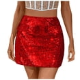 thumbnail image 1 of vigerkar Sparkly Sequin Mini Skirt,High Waisted Glitter Holiday Skirts,Disco Concert Outfit for Women (Red, L), 1 of 9
