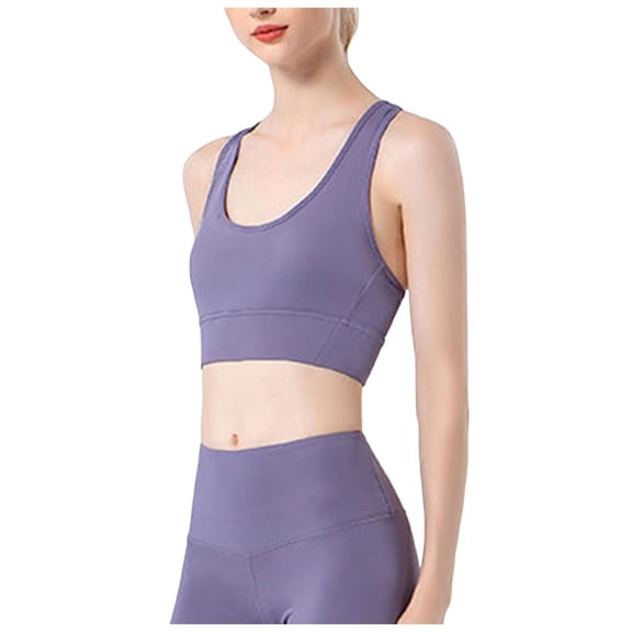 vigerkar Sports Bras for Women, Criss Cross Back Medium Support Bras for Large Bust, Strappy Yoga Workout Bra with Pads (Dark Purple, S)
