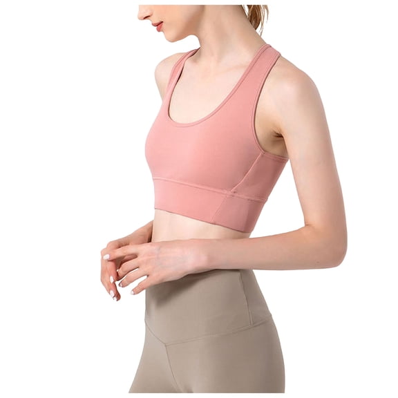 vigerkar Sports Bras for Women, Criss Cross Back Medium Support Bras for Large Bust, Strappy Yoga Workout Bra with Pads (Pink, S)