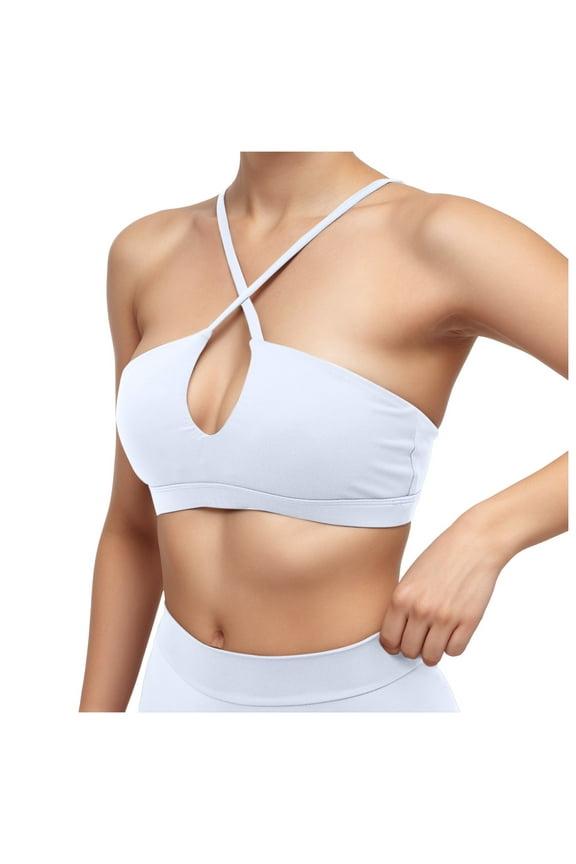 Sports Bras for Women Front Back Criss Cross No Underwire Sexy Low Cut Underwear Breathable Backless Fitness Yoga Workout Bra White, S
