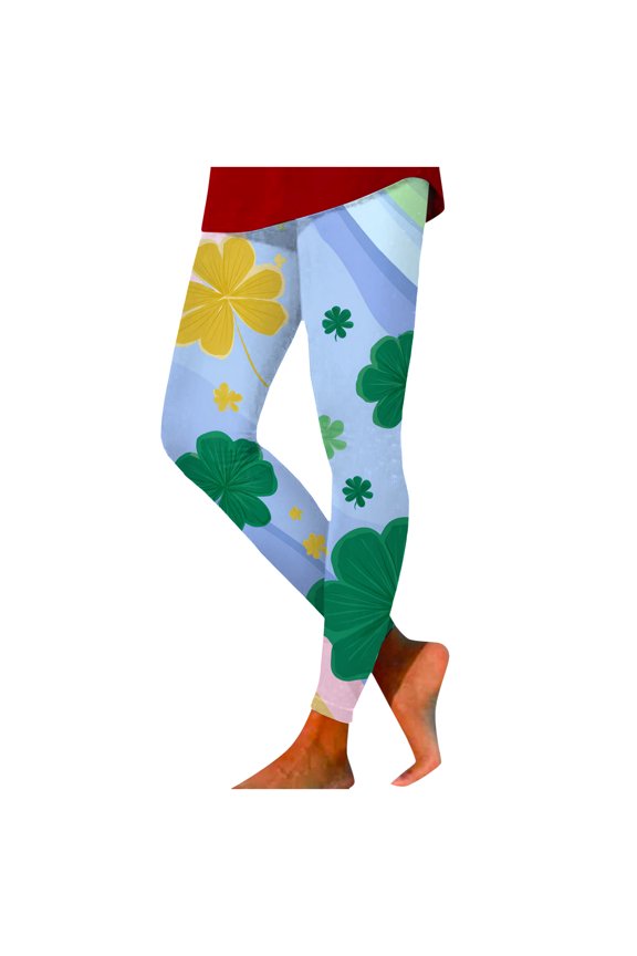 St Patricks Day Leggings for Women Casual Shamrock Legging Irish Green Pant Soft Workout Yoga Pants (Blue, XL)