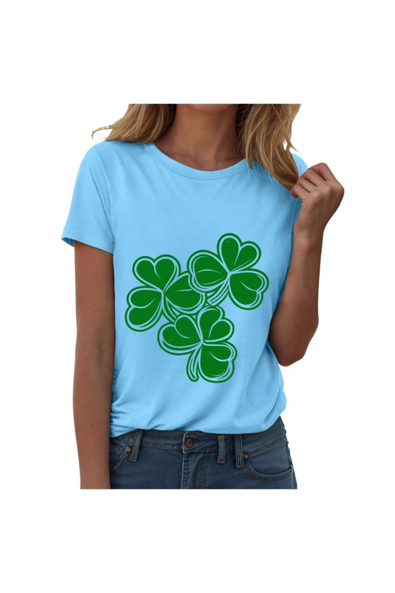 St Patricks Day Shirt Women - Shamrock Patty's Irish Patricks Day Outfits (Sky Blue, M)