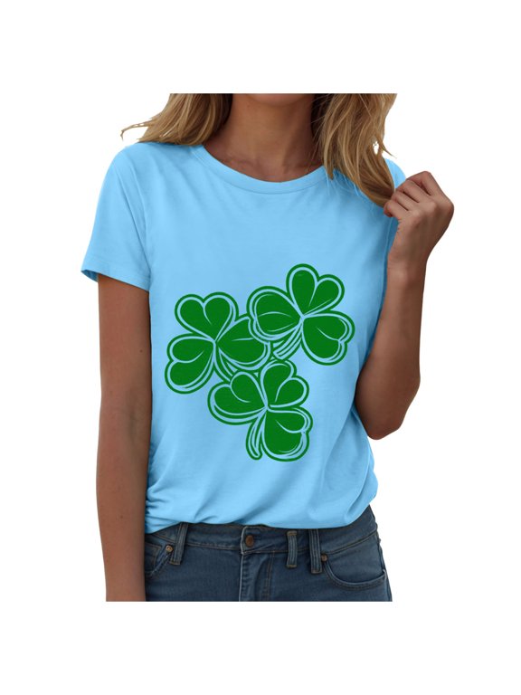 St Patricks Day Shirt Women - Shamrock Patty's Irish Patricks Day Outfits (Sky Blue, S)