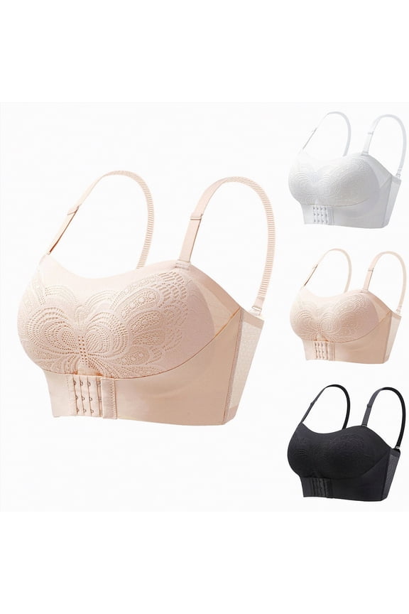 Strapless Pushup Bras Front Buckle Lift Bra for Women Plus Size Wireless Non-Slip Invisible Front Hook Underwear Bra (Black, XXL)