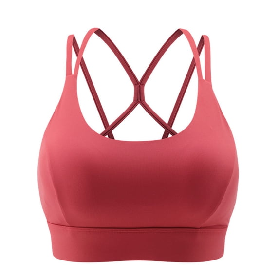 vigerkar Strappy Sports Bras for Women - Padded Yoga Gym Bra Low Impact Womens Workout Tops (Red, M)
