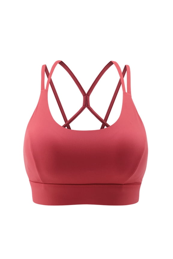 Strappy Sports Bras for Women - Padded Yoga Gym Bra Low Impact Womens Workout Tops (Red, XL)
