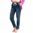 thumbnail image 1 of vigerkar Stretchy Straight Leg Jeans for Women Baggy Drawstring Elastic Waist Jeans Y2k Boyfriend Denim Pants with Pockets (Blue, 3XL), 1 of 5