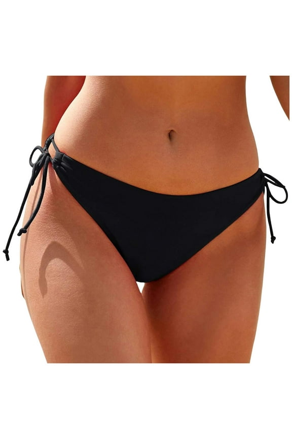 String Tie Side Bikini Bottoms - Women Full Coverage Swimsuit Bottom Mid Rise Mid Waist Swim Bathing Suit Bottom Black, XXL