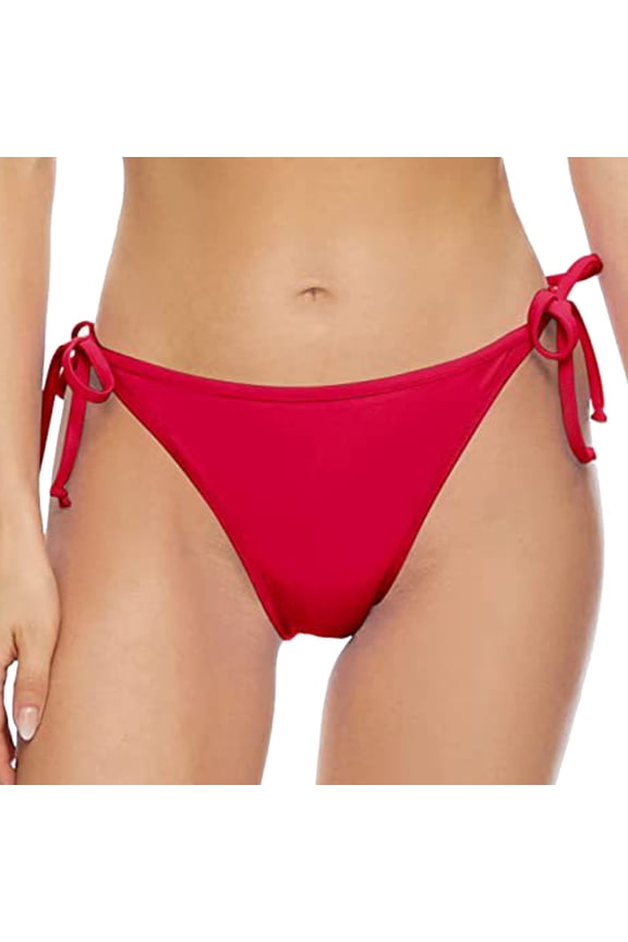 String Tie Side Bikini Bottoms - Women Full Coverage Swimsuit Bottom Mid Rise Mid Waist Swim Bathing Suit Bottom Red, L