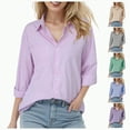 thumbnail image 1 of vigerkar Striped Button Down Shirts for Women Fashion Dress Shirts Long Sleeve Collared Blouses Work Business Casual Tops (Red, L), 1 of 2