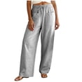 thumbnail image 1 of vigerkar Striped Gingham Pants Women 2026 Spring Summer Wide Leg Lounge Y2k Trousers with Pocket (Grey, M), 1 of 9