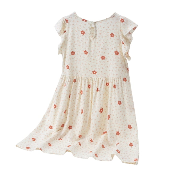 vigerkar Summer Dresses for Girls Beach Vacation Clothes V Neck Ruffle Sleeve Babydoll Dress Elegant Sundress (White, 5-6 Years)