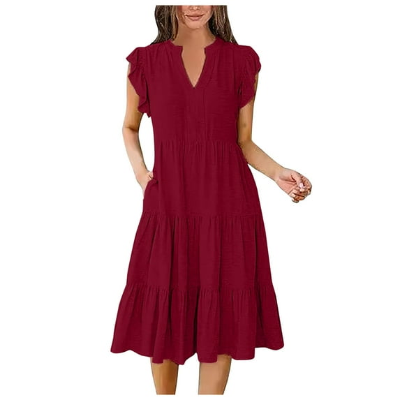 vigerkar Summer Dresses for Women Casual Spring Midi Dress Wine, XXL
