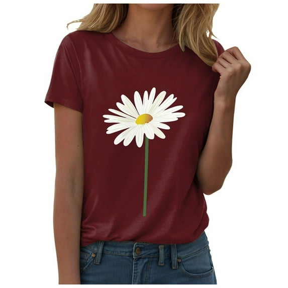 vigerkar Summer T Shirts for Women Cute Daisy Graphic Short Sleeve Top Vintage Printed Basic Crewneck Casual Tee , XL