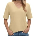thumbnail image 1 of vigerkar Summer Tops for Women 2025 Women Casual Fashion Solid Color V Neck Short Sleeved T Shirt Basic Beige, L, 1 of 7