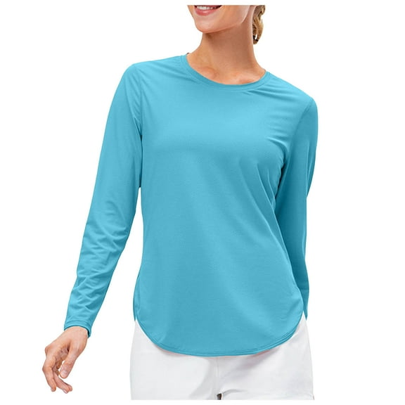 vigerkar Sun Protection Long Sleeve Shirts for Women, UPF 50+ UV Rash Guard Swim Shirt, Workout Hiking Running Athletic Tops Blue, M