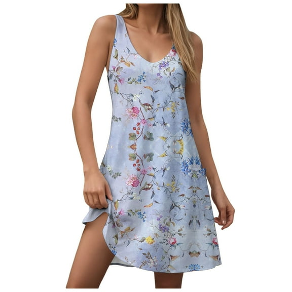 vigerkar Sundresses for Women 2025 Casual Loose U Neck Sleeveless Flowy Beach Dresses with Pockets Summer Cover Up Clothes Light Purple, XXL