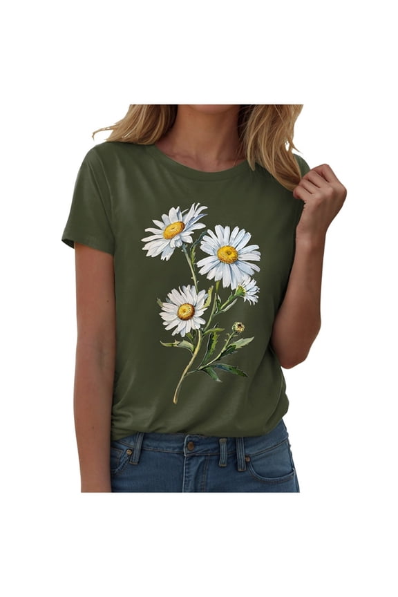 Sunflower Graphic Summer T Shirt Plus Size Loose Blouse Tops Girl Short Sleeve Cute Casual Tees AG, XXL