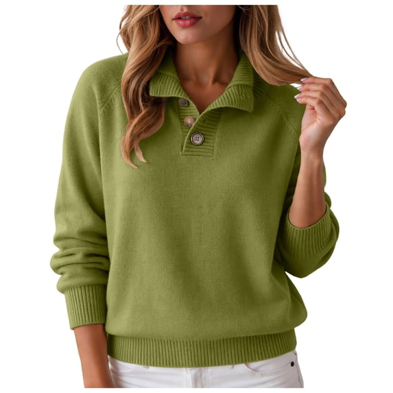 vigerkar Sweaters Women Polo Collared Knit Long Sleeve Pullover | Soft Lightweight Cozy Feel, Winter Dressy (Green, S)