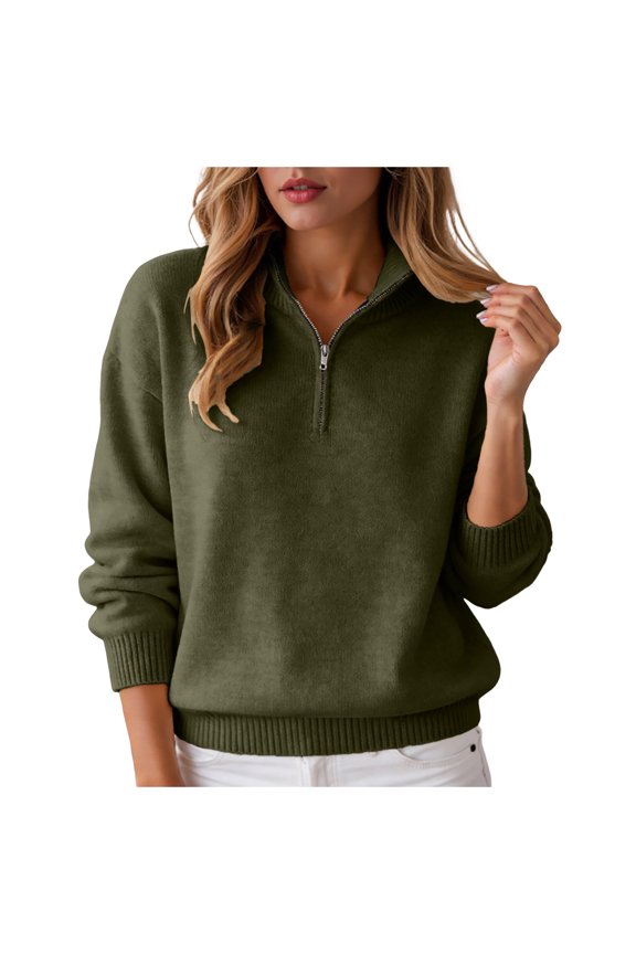 Sweaters for Women Half Zip Pullover Tops Cozy Polo V Neck Wool Shirts Lightweight Sweatshirts (AG, XL)