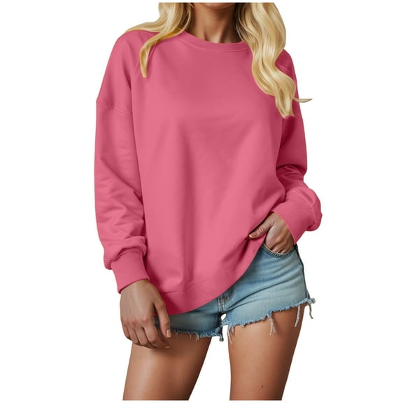 vigerkar Sweatshirt for Women Long Sleeve Crewneck Womens Sweatshirt Pullover Loose Fit Sweatshirts for Women Tunic Top (Hot Pink, XL)