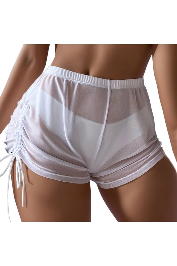 Swim Shorts Women Sheer Board Short See Through Bikini Bottom Mesh Swimsuit Bottoms Sexy See Thru Bathing Suit White, XXL