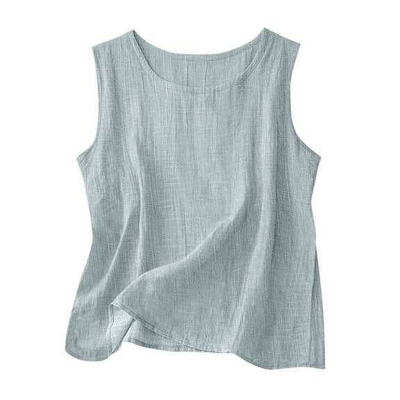 vigerkar Tank Tops for Women Cotton Linen Gauze Shirts Sleeveless Summer Tunic Top Loose Fit Lightweight Casual Blouses (Light Blue, S)