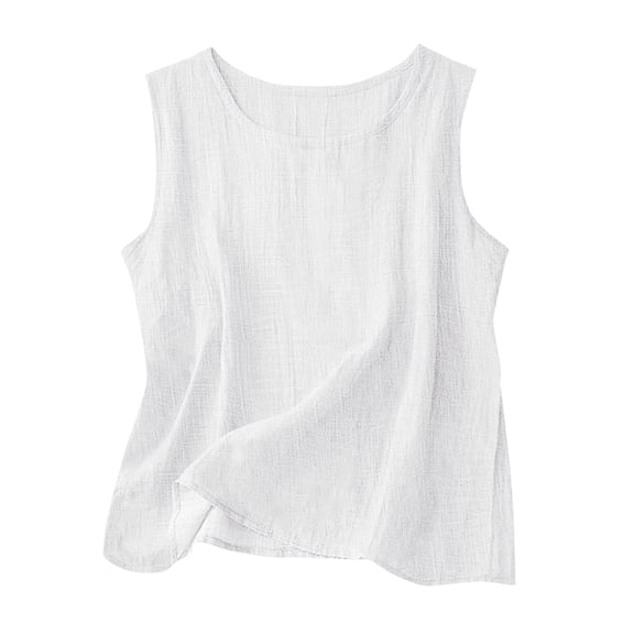 vigerkar Tank Tops for Women Cotton Linen Gauze Shirts Sleeveless Summer Tunic Top Loose Fit Lightweight Casual Blouses (White, M)