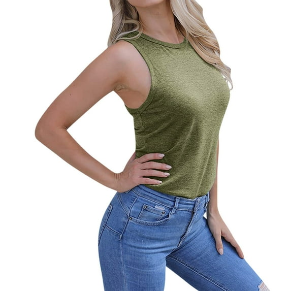 vigerkar Tank Tops for Women Sleeveless Blouses Trendy Summer Tops Workout Tops for Women Summer Slim Fit Green, L