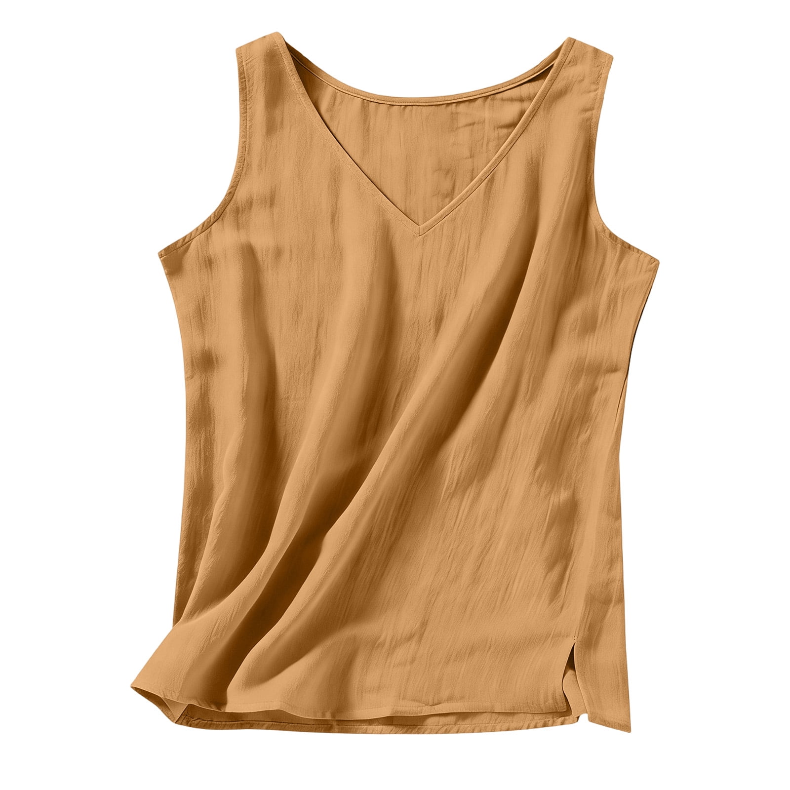 Tank Tops for Women Summer V Neck T Shirts Trendy Sleeveless Basic Tees Fashion Clothing (Yellow, XL)