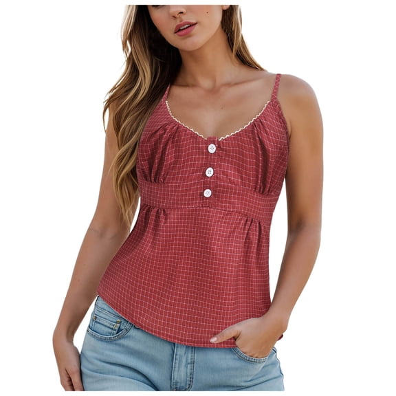 vigerkar Tank Tops for Womens Summer V-Neck Camisole Tops Floral Print Spaghetti Strap Sleeveless Cami Shirts Comfy Y2k Clothes Red, L