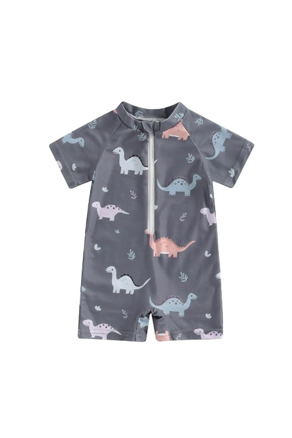 Toddler Baby Boys Swimsuit One Piece Rash Guard Bathing Suit Sun Protection Short Sleeve Zipper Beach Shark Swimwear (Grey, 12-18 Months)