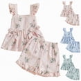 thumbnail image 1 of vigerkar Toddler Baby Girl Clothes Summer Linen Outfit Bows Ruffle Vest Shirts + Ruffled Short Set 12 18 24 Month 2T 3T 4T (Pink, 3-4 Years), 1 of 9