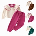 thumbnail image 1 of vigerkar Toddler Baby Girl Outfits Ribbed Sweater Top Long Sleeve Ruffle Shirt Flare Pants Set Fashion Clothes (Hot Pink, 5-6 Years), 1 of 5