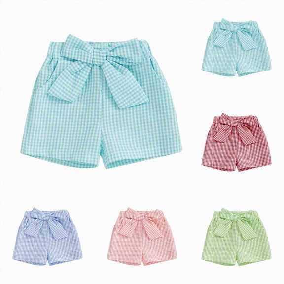 vigerkar Toddler Baby Girl Shorts Gingham Plaid Shorts Summer Casual Elastic Waist Shorts Pants Bottoms 9M-4T (Light Green, 9-12 Months)