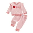 thumbnail image 1 of vigerkar Toddler Baby Girl Valentines Outfit Love Embroidery Crewneck Long Sleeve Sweatshirt with Pants 2Pcs Clothes Set (Red, 2-3 Years), 1 of 6