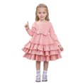 thumbnail image 1 of vigerkar Toddler Girl Dress Ruffle Ribbed Knit Long Sleeve Dresses A-Line Swing Fall Winter Bowknot Casual Cake Dress (Pink, 9-10 Years), 1 of 9