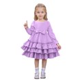 thumbnail image 1 of vigerkar Toddler Girl Dress Ruffle Ribbed Knit Long Sleeve Dresses A-Line Swing Fall Winter Bowknot Casual Cake Dress (Purple, 11-12 Years), 1 of 6