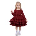 thumbnail image 1 of vigerkar Toddler Girl Dress Ruffle Ribbed Knit Long Sleeve Dresses A-Line Swing Fall Winter Bowknot Casual Cake Dress (Red, 7-8 Years), 1 of 6