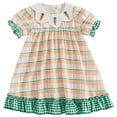 thumbnail image 1 of vigerkar Toddler Girl Easter Outfit Bunny/Carrot Embroidery Plaid Print Short Puff Sleeve Ruffle Hem Dress Spring Clothes (Green, 3-4 Years), 1 of 6