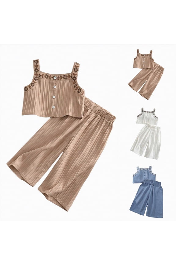 Toddler Girl Outfits Ruffled Camisole and Elastic Pants Set 3-7 T (White, 3-4 Years)