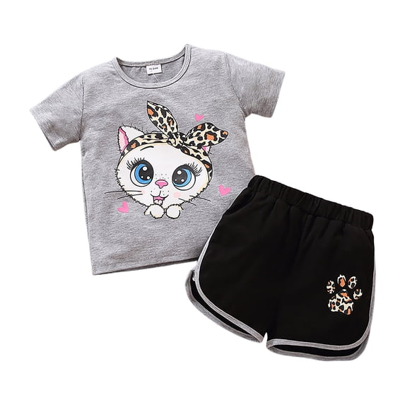 vigerkar Toddler Girls Outfits 2 Piece Kids Short Sleeve Tshirt + Shorts Clothing Sets 2-6 Years (Grey, 4-5 Years)