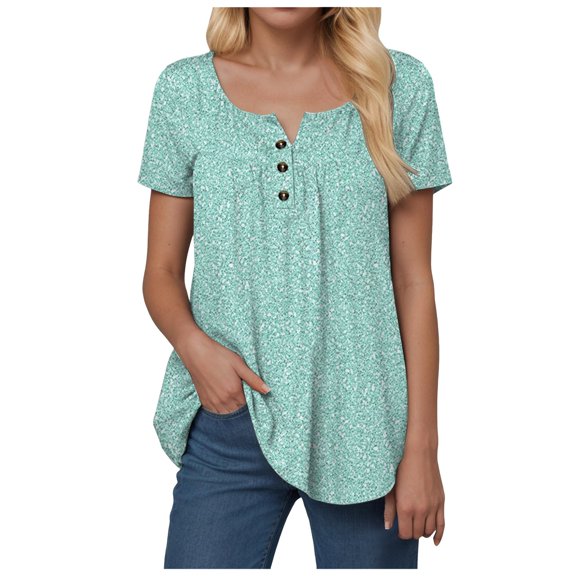 vigerkar Tops for Women Summer Ethnic Floral Classy Oversized T Shirts Short Sleeve Blouses & Button-Down Shirts Mint Green, L